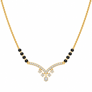 18K Gold Cascade Lab Grown Diamond Mangalsutra with 0.56 Carat E-F Colour VS1 Clarity Diamonds and Traditional Black Beads