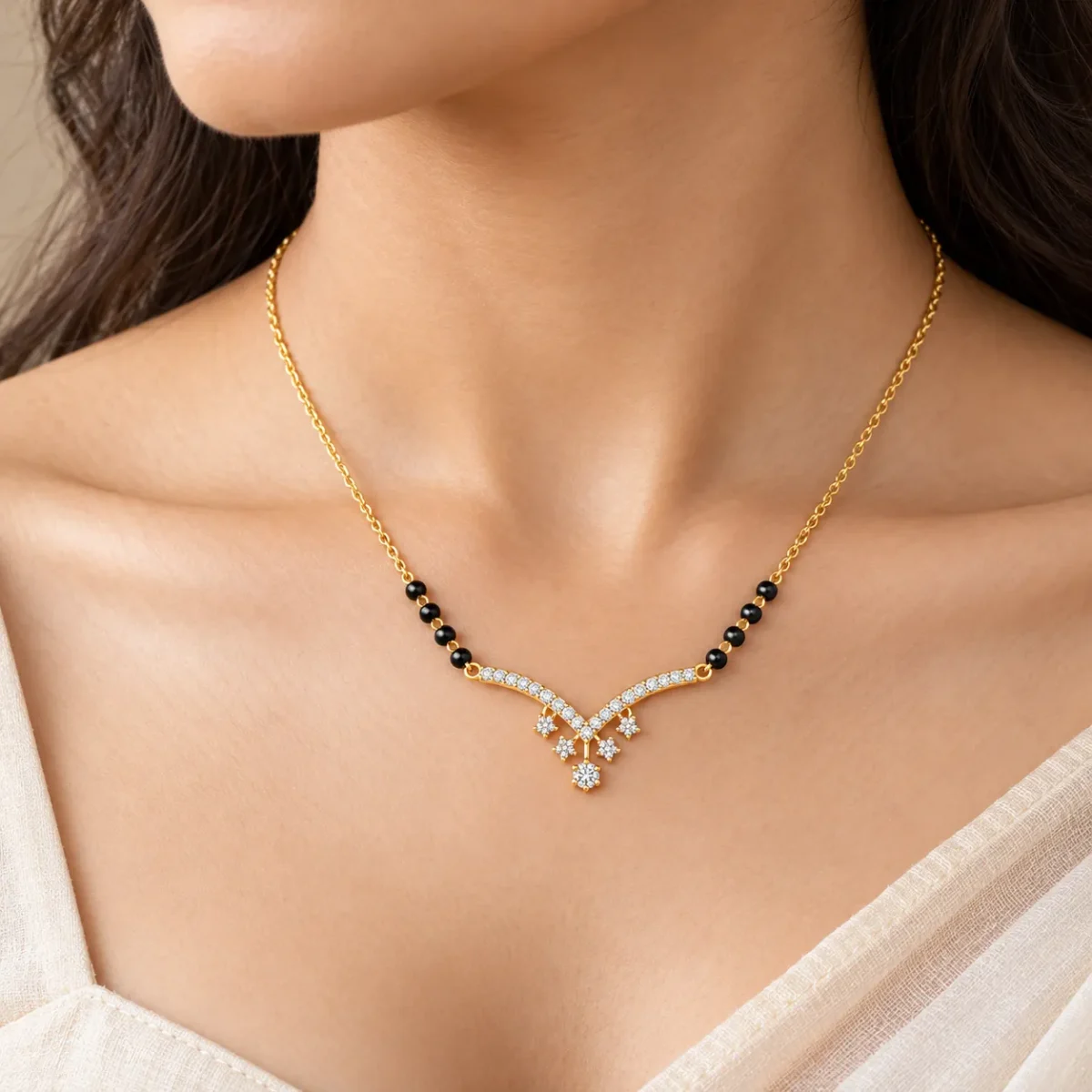 18K Gold Cascade Lab Grown Diamond Mangalsutra - Image 4