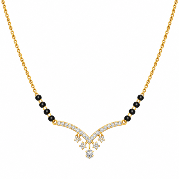 18K Gold Cascade Lab Grown Diamond Mangalsutra with 0.56 Carat E-F Colour VS1 Clarity Diamonds and Traditional Black Beads