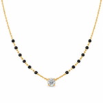 18K Gold Classic Solitaire Lab Grown Diamond Mangalsutra with 1 Carat E-F Colour VS1 Clarity Diamond and Traditional Black Beads