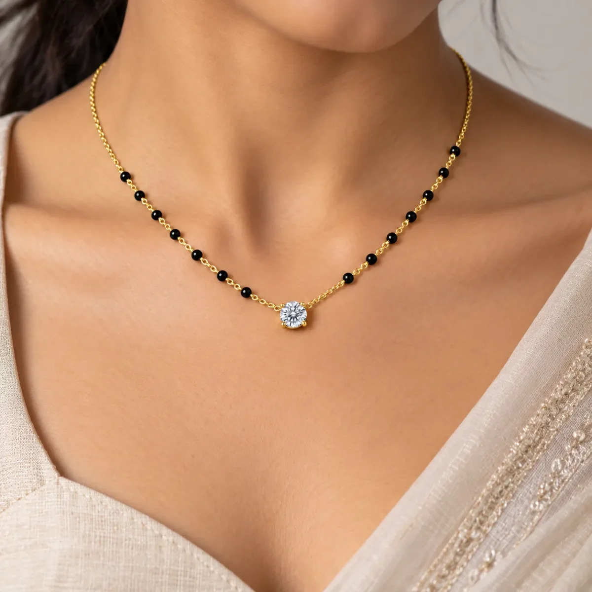 18K Gold Classic Solitaire Lab Grown Diamond Mangalsutra - Image 4