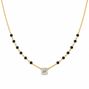18K Gold Classic Solitaire Lab Grown Diamond Mangalsutra with 1 Carat E-F Colour VS1 Clarity Diamond and Traditional Black Beads