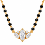 18K Gold Crown Bloom Lab Grown Diamond Mangalsutra with 0.25 Carat E-F Colour VS1 Clarity Diamonds and Traditional Black Beads