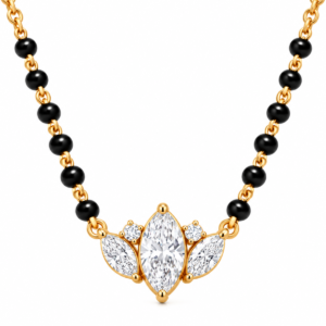 18K Gold Crown Bloom Lab Grown Diamond Mangalsutra with 0.25 Carat E-F Colour VS1 Clarity Diamonds and Traditional Black Beads