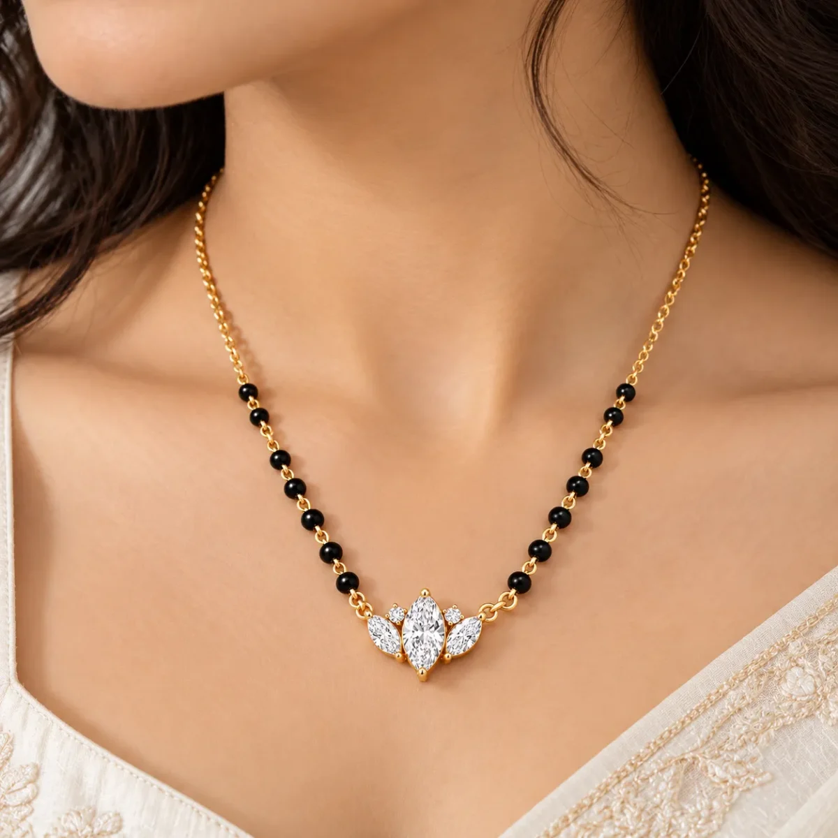 18K Gold Crown Bloom Lab Grown Diamond Mangalsutra - Image 4