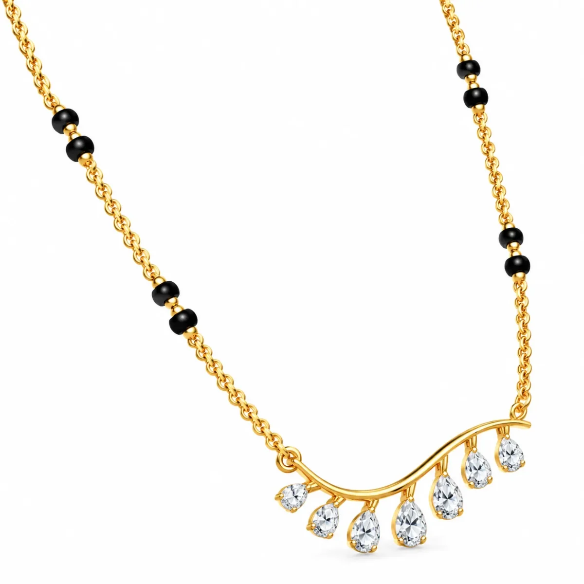 18K Gold Curved Drop Lab Grown Diamond Mangalsutra - Image 2