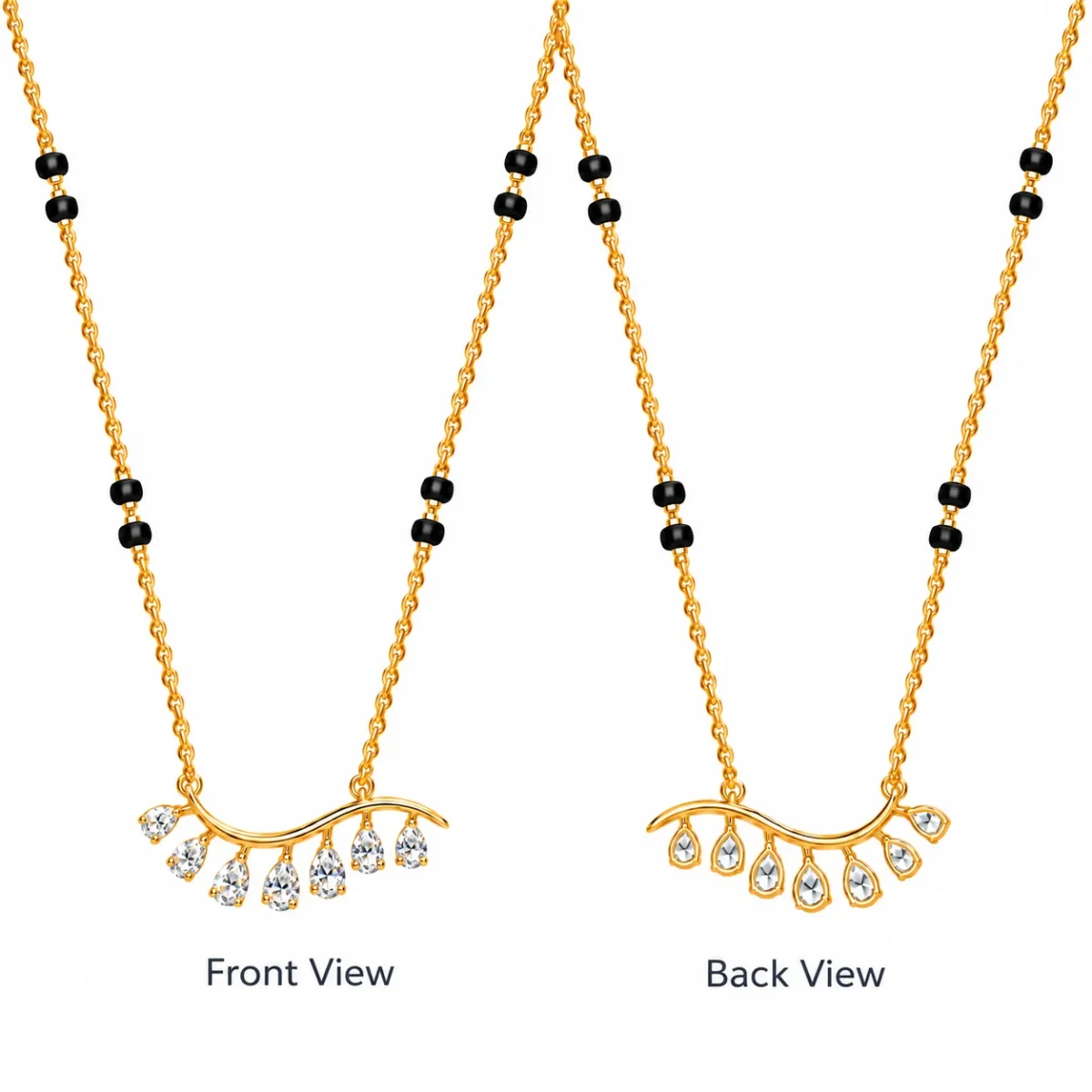 18K Gold Curved Drop Lab Grown Diamond Mangalsutra - Image 3