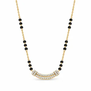 18K gold double curve lab grown diamond mangalsutra for women featuring two curved diamond rows and traditional black beads