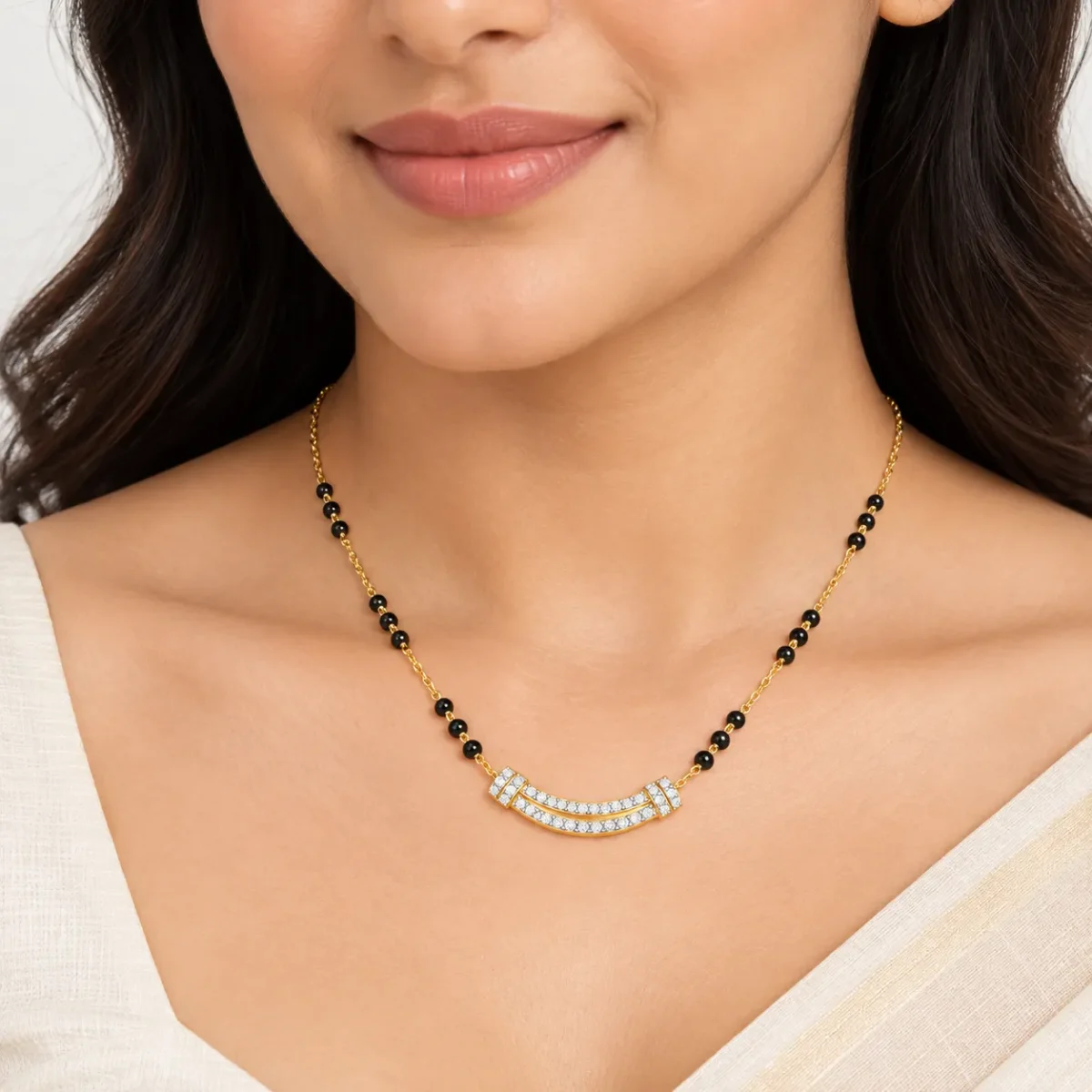 18K Gold Double Curve Lab Grown Diamond Mangalsutra - Image 4