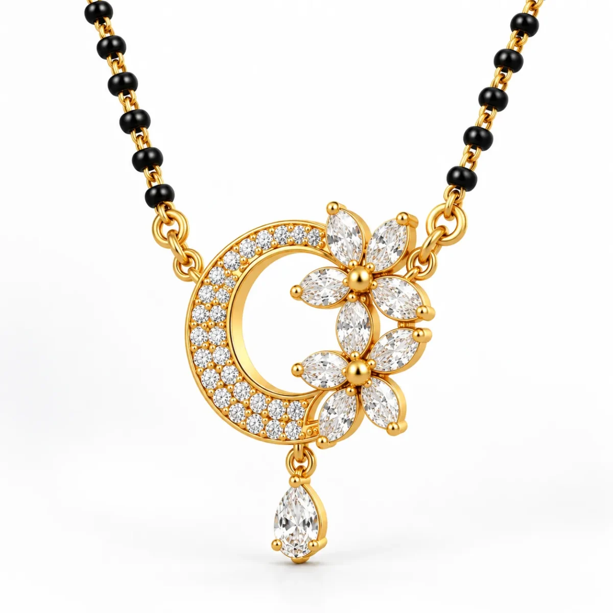 18K Gold Double Floral Lab-Grown Diamond Mangalsutra - Image 2