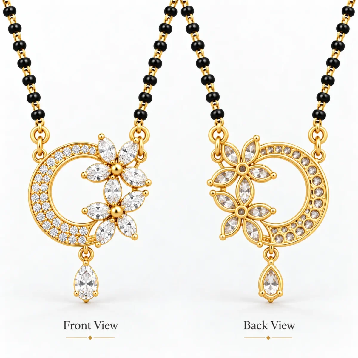 18K Gold Double Floral Lab-Grown Diamond Mangalsutra - Image 3