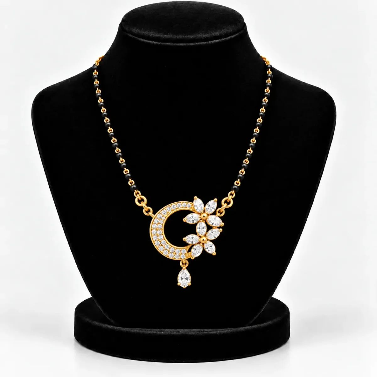 18K Gold Double Floral Lab-Grown Diamond Mangalsutra - Image 5