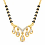 18K gold five drop lab grown diamond mangalsutra for women with V-shaped pendant and black beads