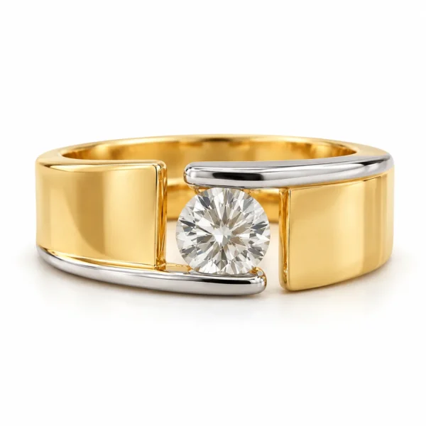 18K Gold Floating Solitaire Lab Grown Diamond Ring for Men Front View