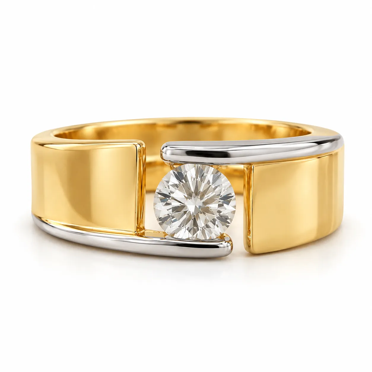 18K Gold Floating Solitaire Lab Grown Diamond Ring (1) 18K Gold Floating Solitaire Lab Grown Diamond Ring for Men Front View