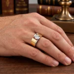 18K Gold Floating Solitaire Lab Grown Diamond Ring for Men on Hand
