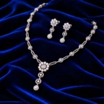 18K Gold Floral Cluster Lab Grown Diamond Link Necklace Set with Matching Earrings - Image 3