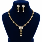 18K Gold Floral Cluster Lab Grown Diamond Link Necklace Set with Matching Earrings