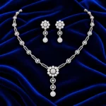 18K Gold Floral Cluster Lab Grown Diamond Link Necklace Set with Matching Earrings - Image 2