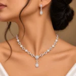 18K Gold Floral Oval Lab Grown Diamond Necklace Set with Matching Earrings - Image 5