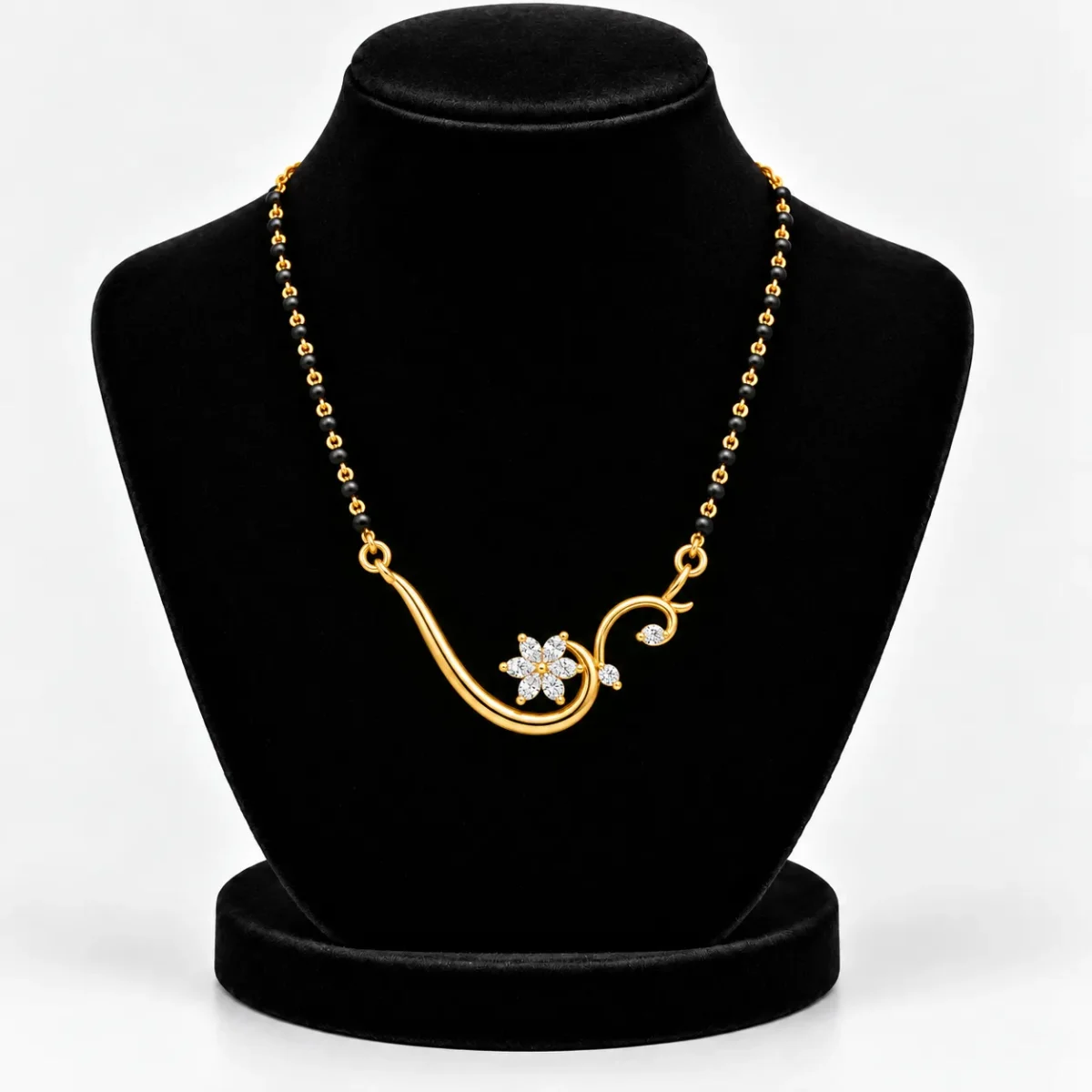 18K Gold Floral Swirl Lab-Grown Diamond Mangalsutra - Image 5