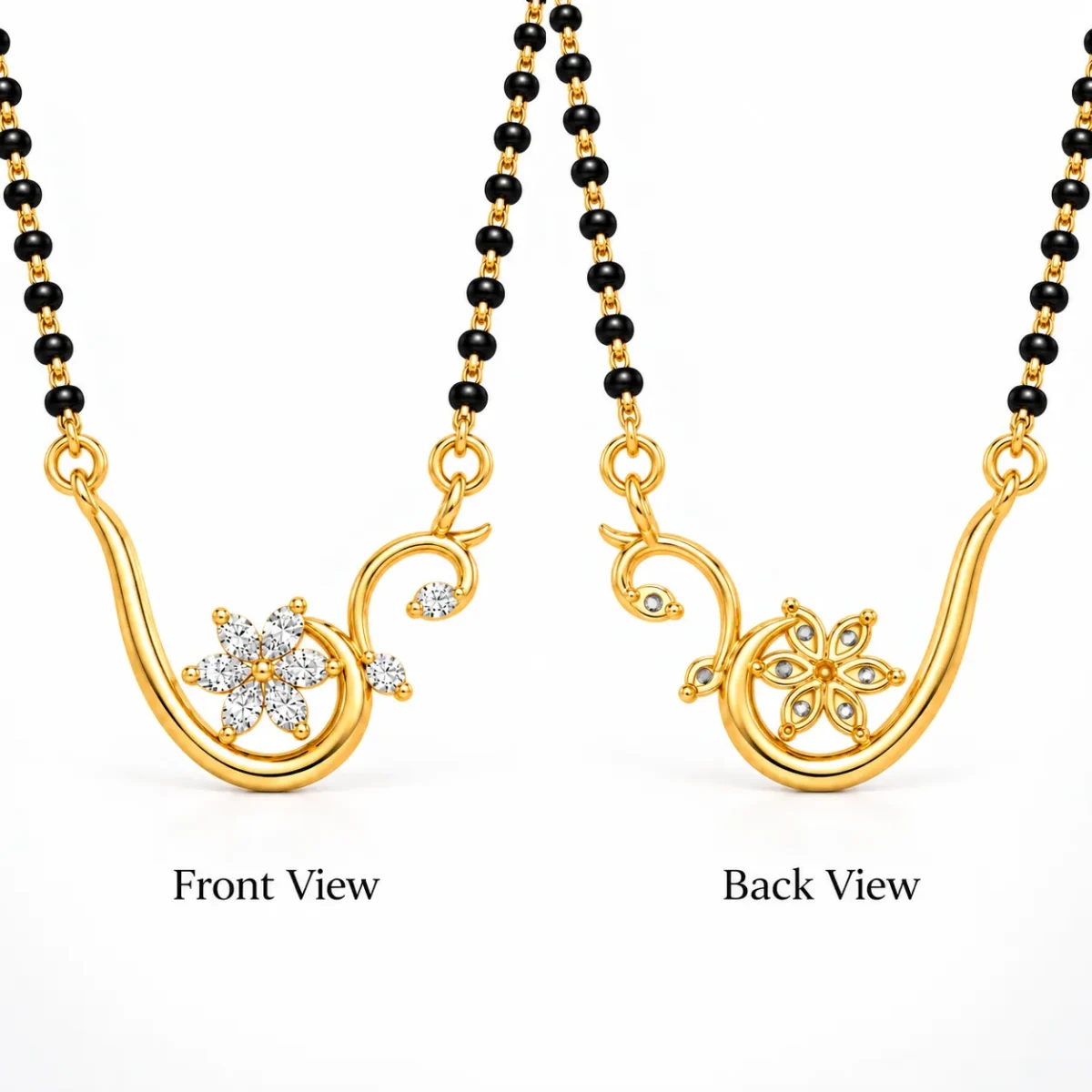 18K Gold Floral Swirl Lab-Grown Diamond Mangalsutra - Image 3
