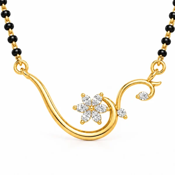 18K Gold Floral Swirl Lab-Grown Diamond Mangalsutra with 1.10 Carat E-F VS1 Diamonds