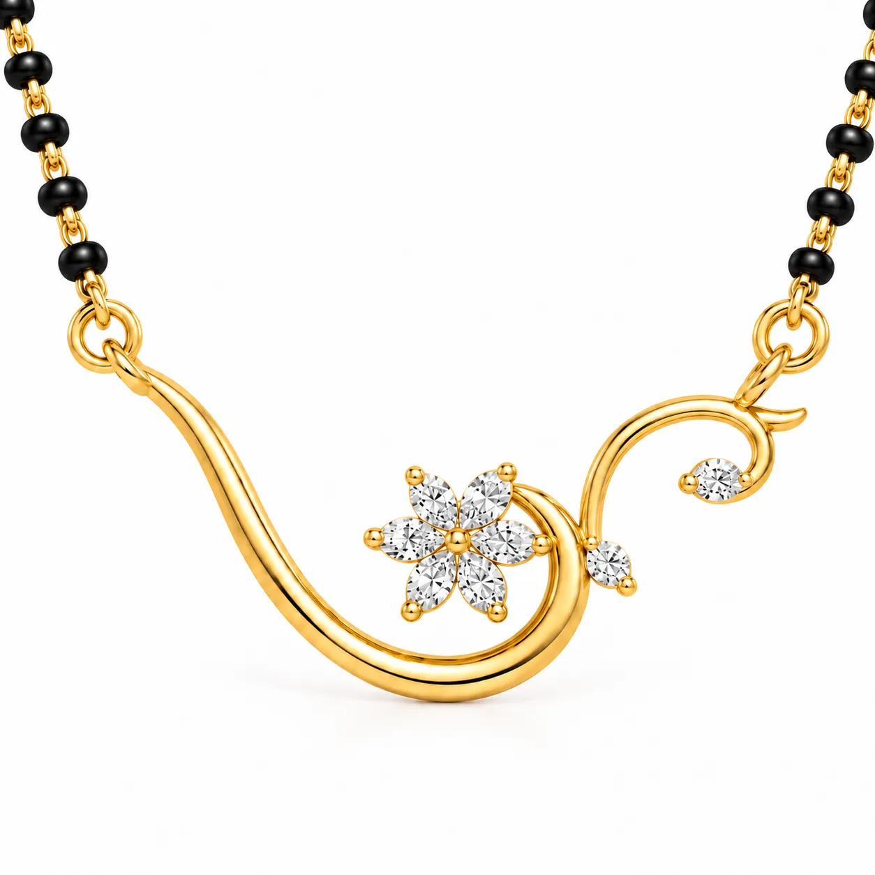 18K Gold Floral Swirl Lab Grown Diamond Mangalsutra 18K Gold Floral Swirl Lab-Grown Diamond Mangalsutra with 1.10 Carat E-F VS1 Diamonds