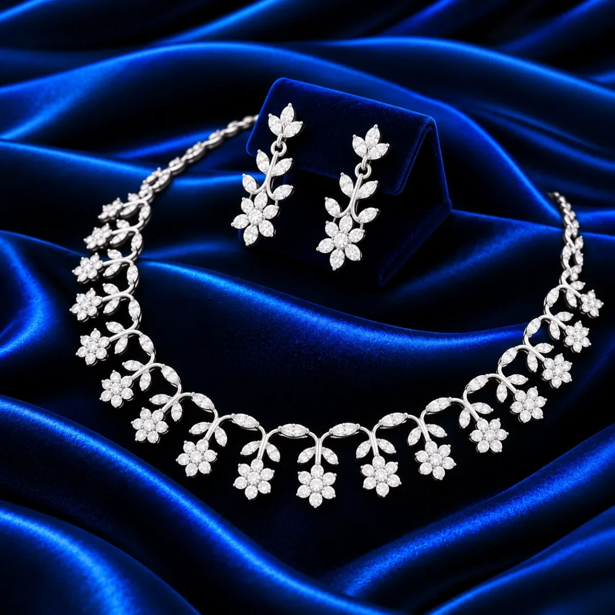 18K Gold Floral Vine & Leaf Lab Grown Diamond Necklace Set for Women - Image 3