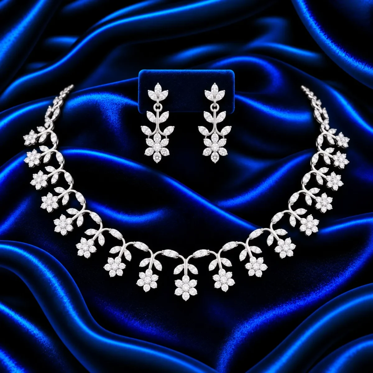 18K Gold Floral Vine & Leaf Lab Grown Diamond Necklace Set for Women - Image 2