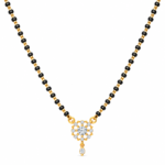 18K Gold Flower Lab Grown Diamond Mangalsutra with 0.40 Carat E-F Colour VS1 Clarity Diamonds and Traditional Black Beads