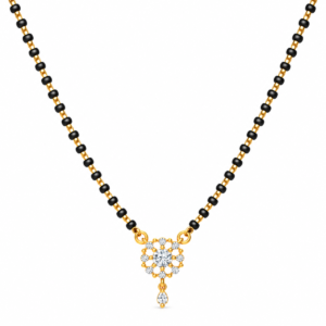 18K Gold Flower Lab Grown Diamond Mangalsutra with 0.40 Carat E-F Colour VS1 Clarity Diamonds and Traditional Black Beads