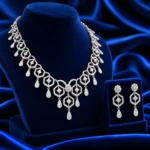 18K Gold Geometric Hexagon Lab Grown Diamond Necklace Set with Matching Earrings - Image 3
