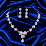 18K Gold Halo Lab Grown Diamond Necklace Set with Matching Earrings - Image 2