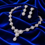 18K Gold Halo Lab Grown Diamond Necklace Set with Matching Earrings - Image 3
