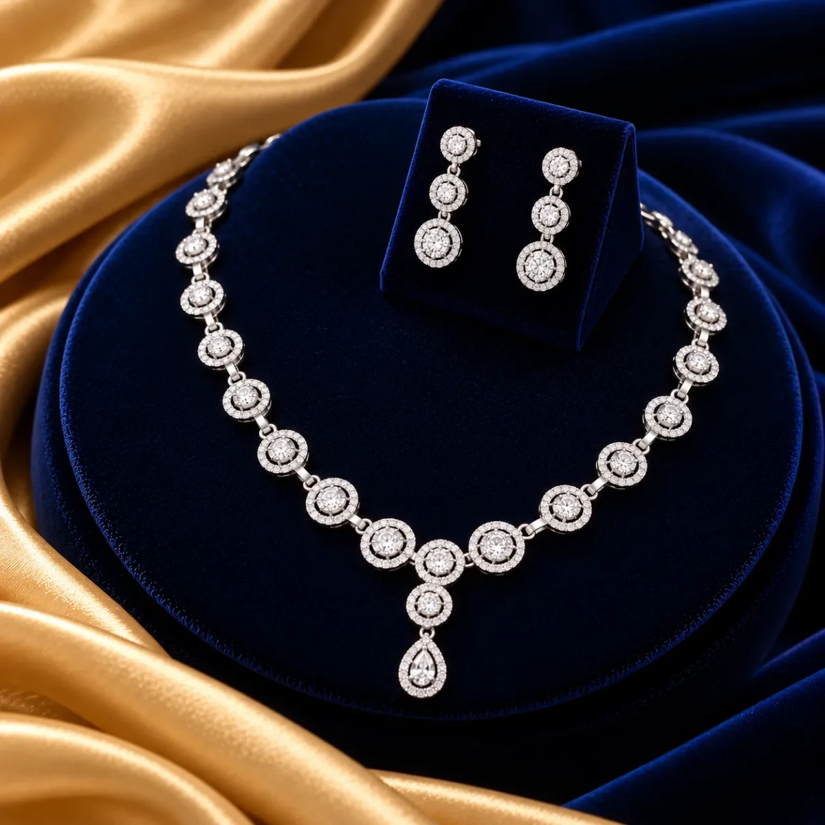 18K Gold Halo Lab Grown Diamond Necklace Set with Matching Earrings - Image 4