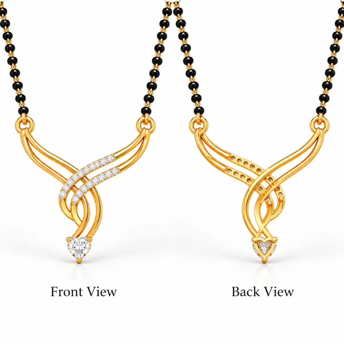 18K Gold Heart Drop Lab-Grown Diamond Mangalsutra - Image 3
