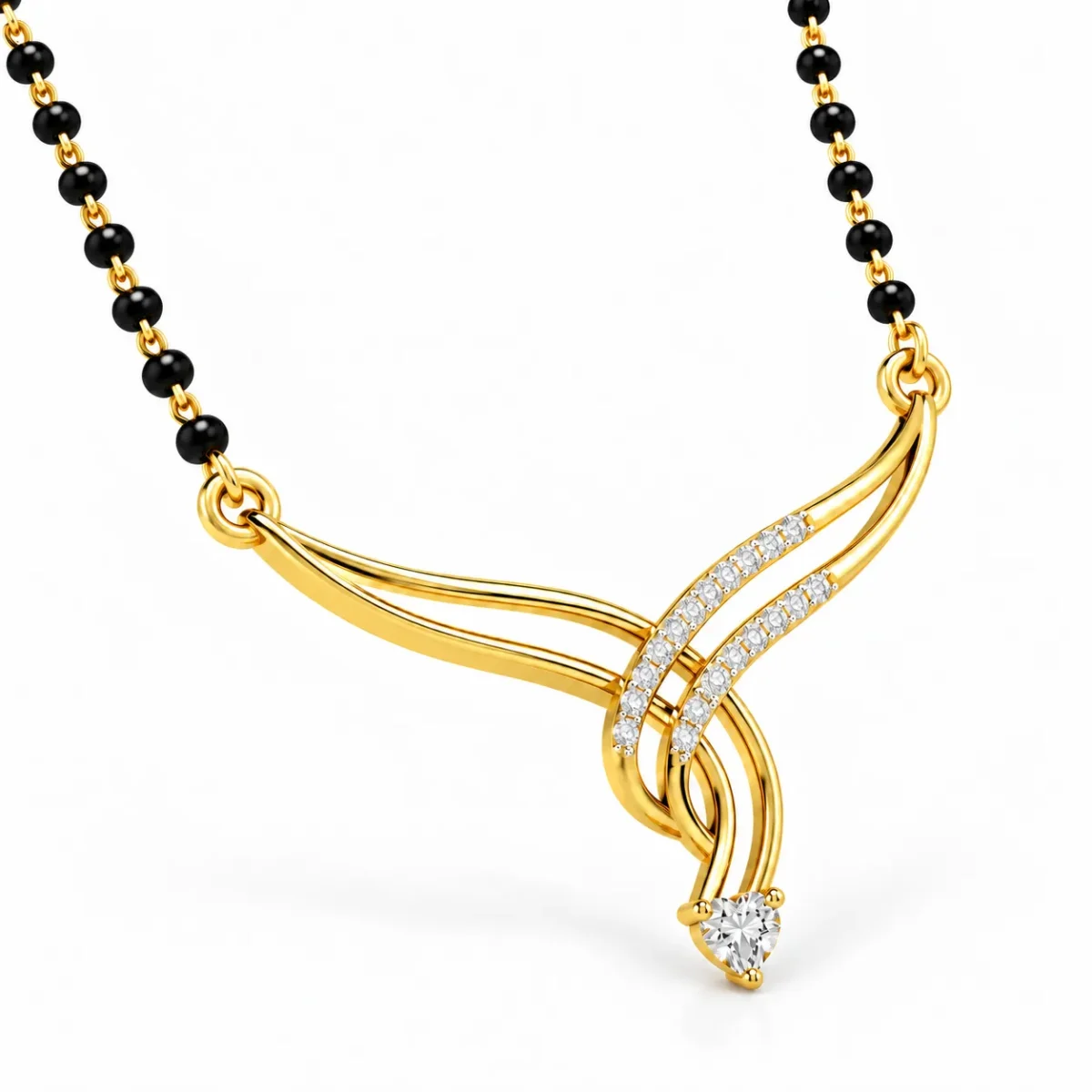 18K Gold Heart Drop Lab-Grown Diamond Mangalsutra - Image 2