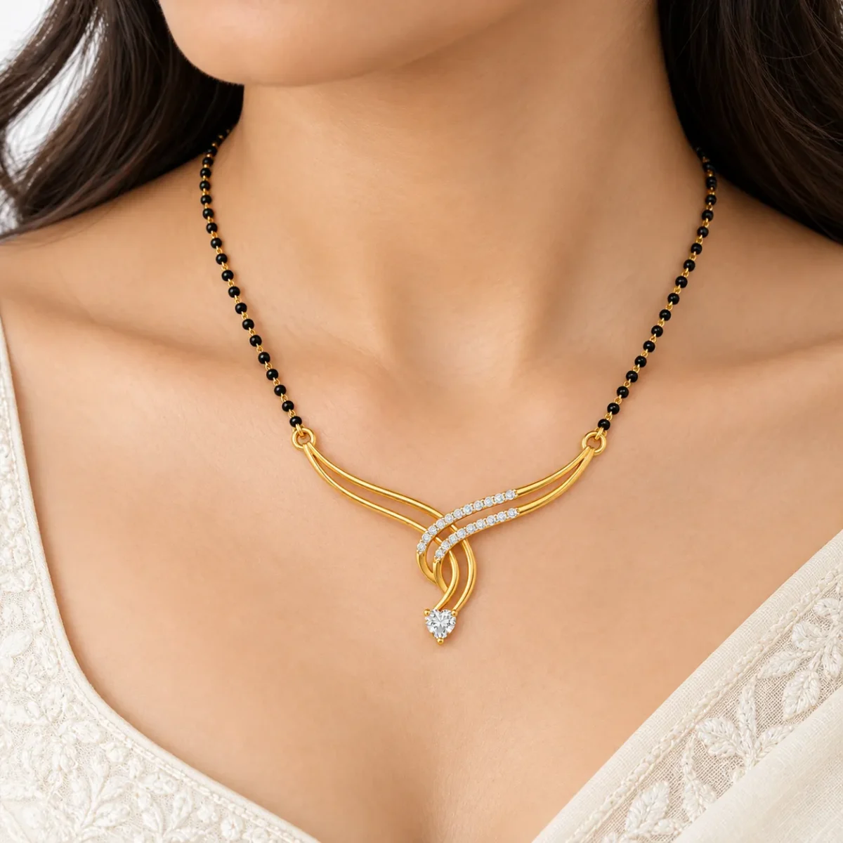 18K Gold Heart Drop Lab-Grown Diamond Mangalsutra - Image 4