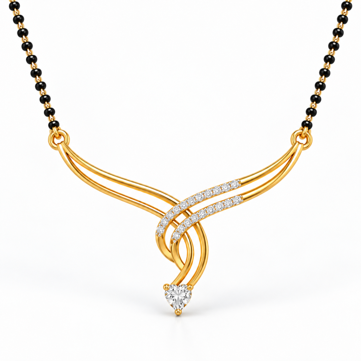 18K Gold Heart Drop Lab Grown Diamond Mangalsutra 18K Gold Heart Drop Lab-Grown Diamond Mangalsutra with 1.35 Carat E-F VS1 Diamonds
