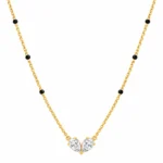18K gold double curve lab grown diamond mangalsutra for women featuring two curved diamond rows and traditional black beads