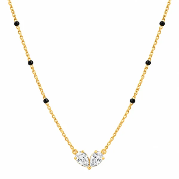18K gold double curve lab grown diamond mangalsutra for women featuring two curved diamond rows and traditional black beads