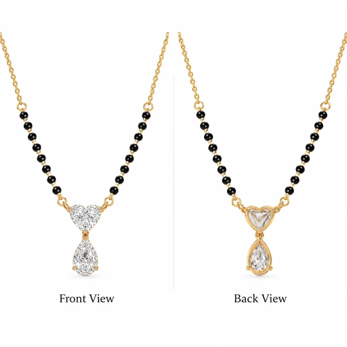 18K Gold Heart & Pear Cut Lab Grown Diamond Mangalsutra - Image 3