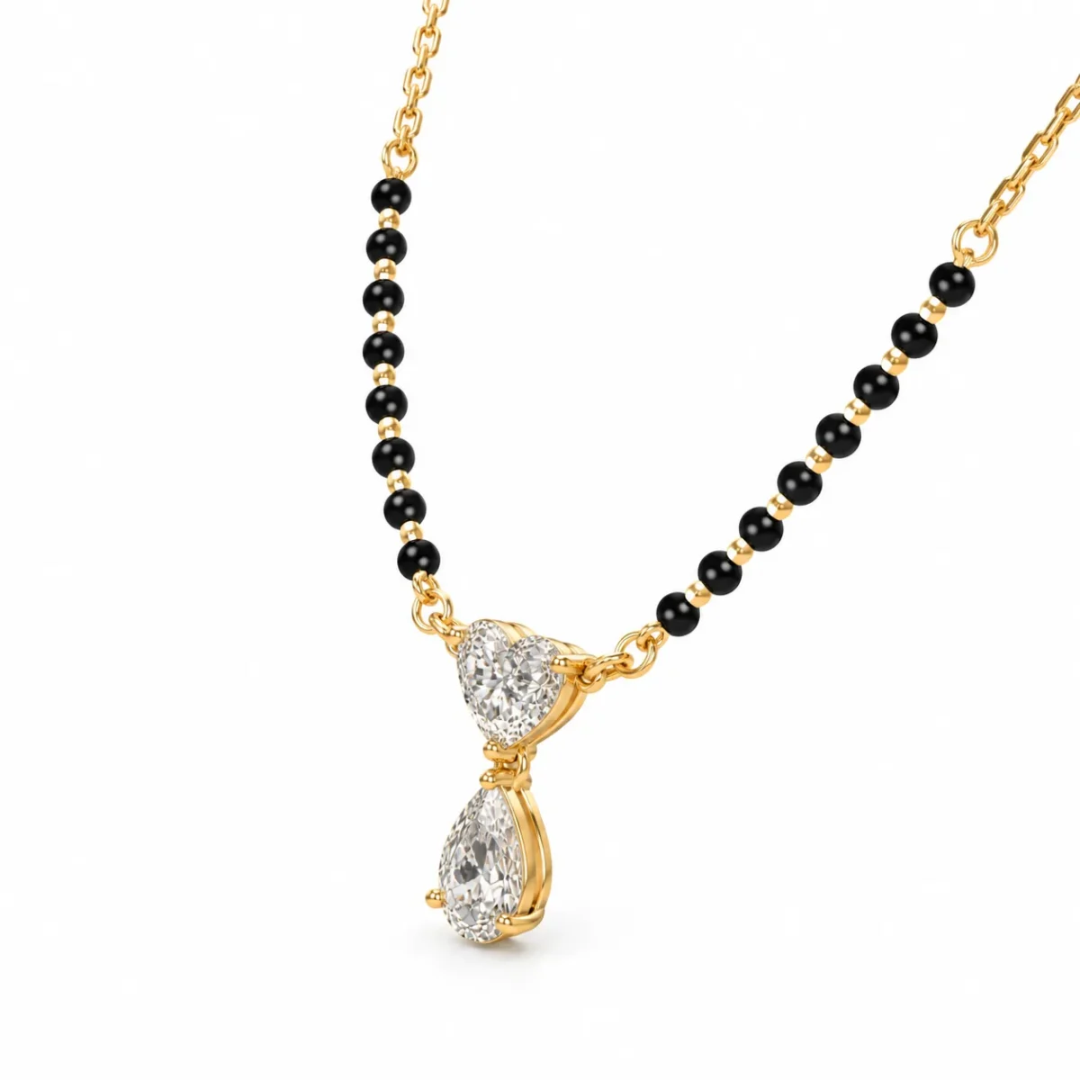 18K Gold Heart & Pear Cut Lab Grown Diamond Mangalsutra - Image 2