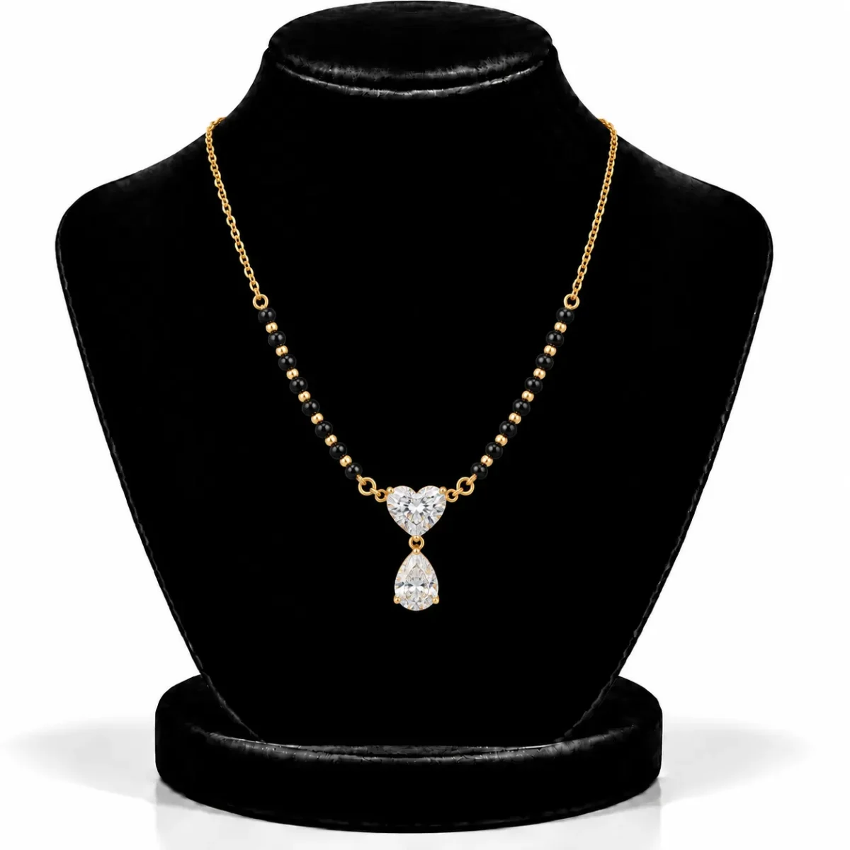 18K Gold Heart & Pear Cut Lab Grown Diamond Mangalsutra - Image 5