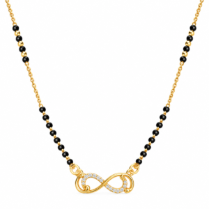 18K Gold Infinity Knot Lab Grown Diamond Mangalsutra with 0.30 Carat E-F Colour VS1 Clarity Diamonds and Traditional Black Beads