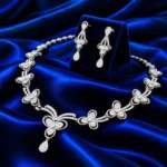 18K Gold Lab Grown Diamond Floral Necklace Set with Matching Earrings - Image 3