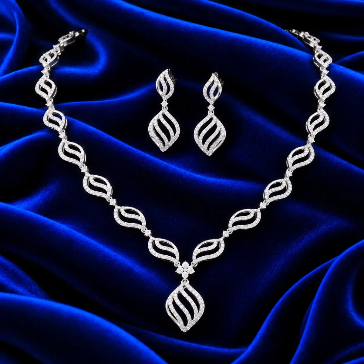 18K Gold Leaf Design Lab Grown Diamond Necklace Set with Matching Earrings - Image 2