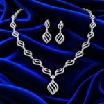 18K Gold Leaf Design Lab Grown Diamond Necklace Set with Matching Earrings - Image 2