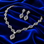 18K Gold Leaf Design Lab Grown Diamond Necklace Set with Matching Earrings - Image 3